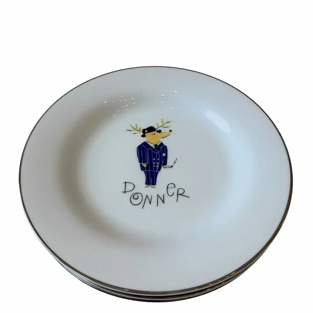 Pottery Barn Christmas Reindeer Dinner Plates 11in Set of 4 Japan RETIRED